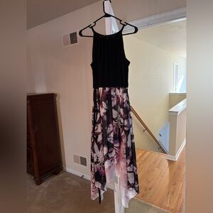SLNY Asymmetrical Dress - Black and Purple Floral
